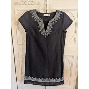 Vineyard Vines Womens Linen Cap Sleeve Embroidered Beach Tunic Dress Black Sz 0